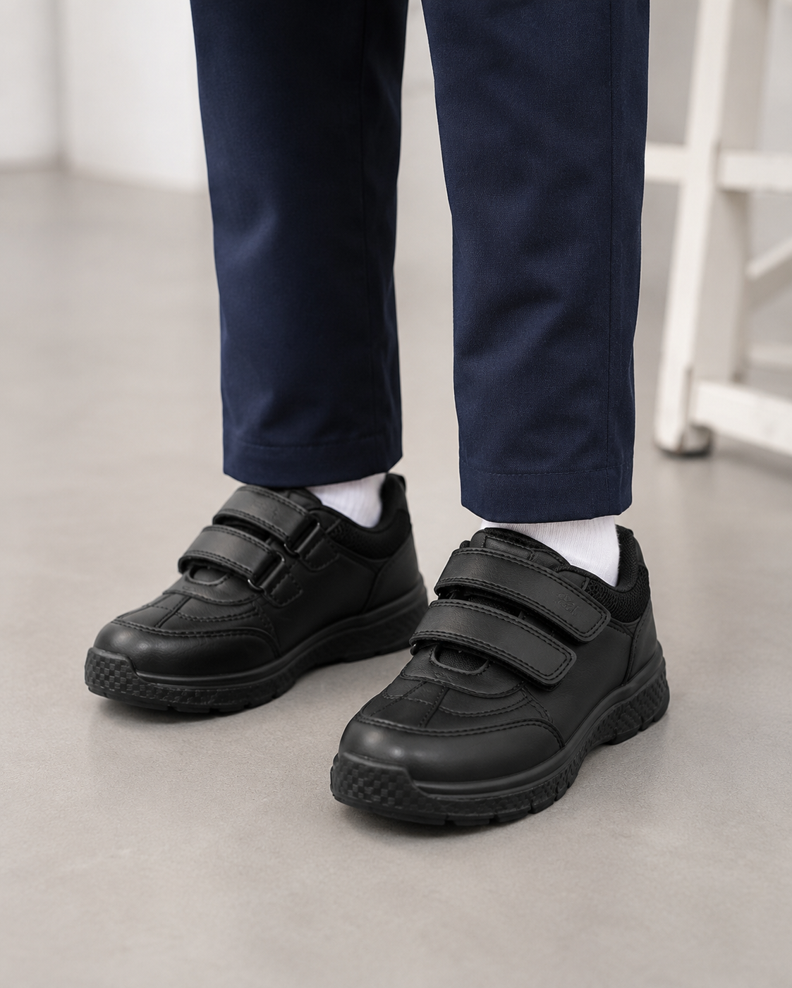Boys Black Dual Strap Schools Shoes