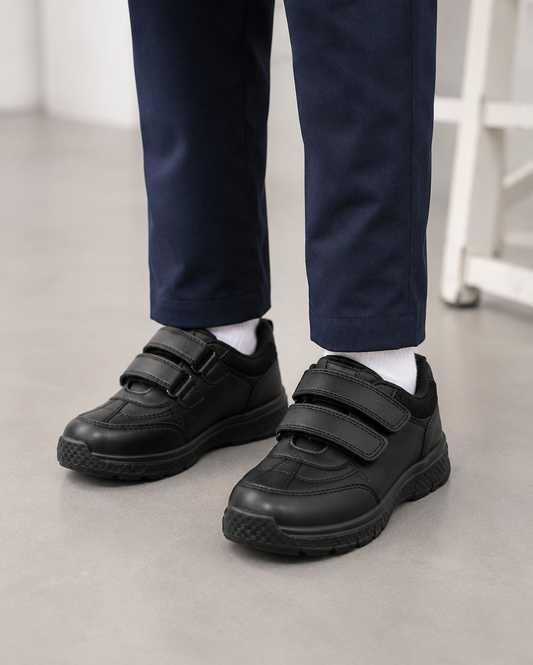 Boys Black Dual Strap Schools Shoes