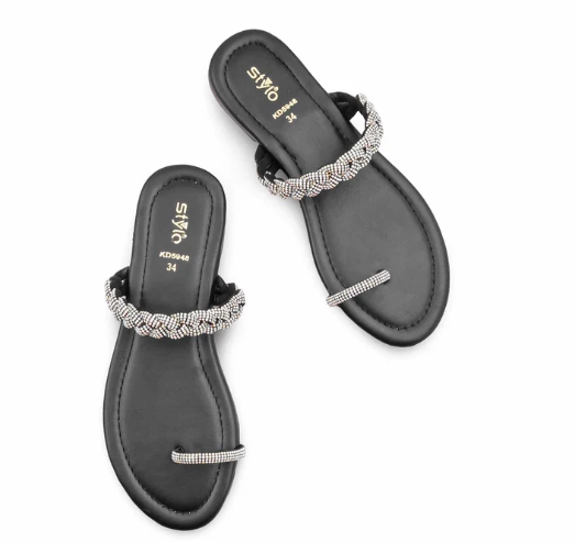Girls Black Fancy Slipper