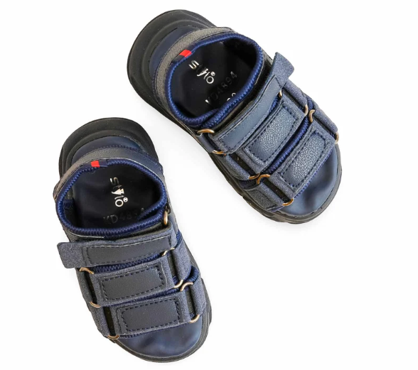 Kids' Navy Blue Triple Hook & Loop Casual Sneakers