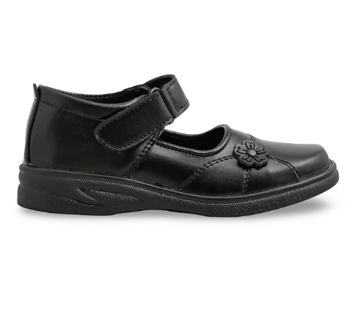 Girls Black Velcro Strap School Shoes