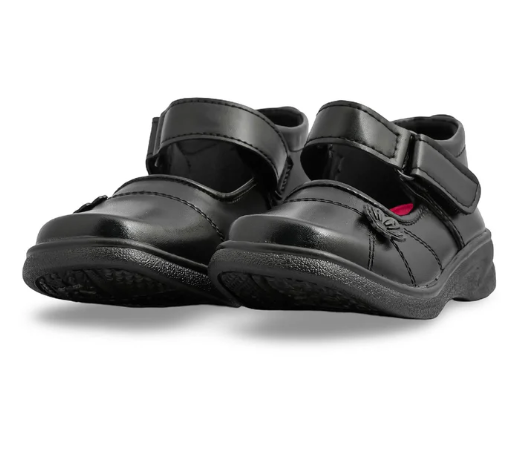 Girls Black Velcro Strap School Shoes