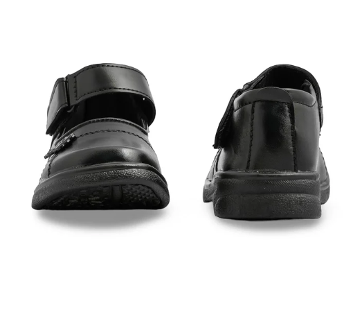 Girls Black Velcro Strap School Shoes