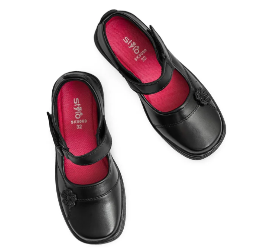 Girls Black Velcro Strap School Shoes